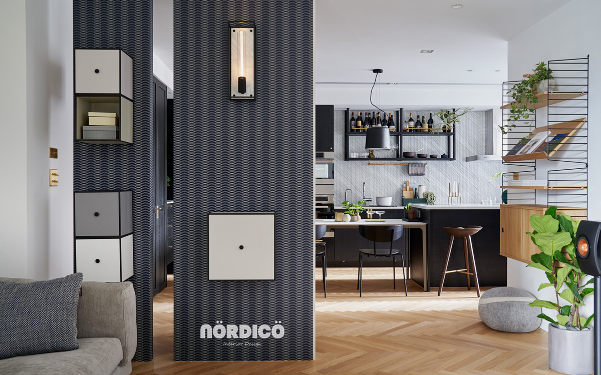 Design interior cu bucătărie neagră într-un apartament de 2 camere 10