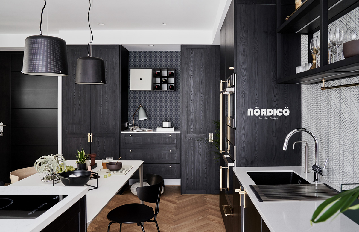 Design interior cu bucătărie neagră într-un apartament de 2 camere 5